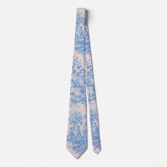 Vintage floral blue turquoise toile jouy tie (Front)