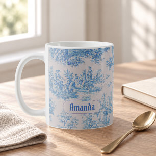 Vintage Floral Blue Turquoise Toile Monogram Coffee Mug