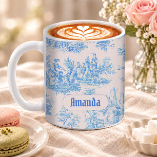 Vintage Floral Blue Turquoise Toile Monogram Coffee Mug