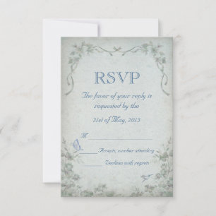 Vintage Floral Blue Wedding RSVP Card