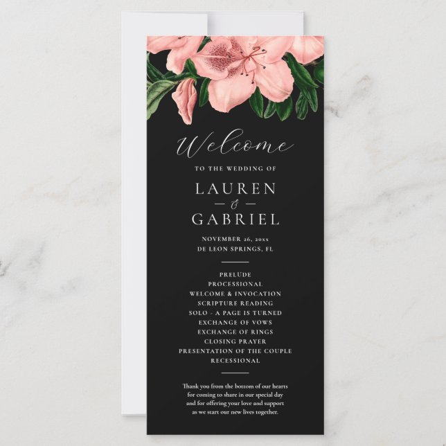 Vintage Floral Blush Pink Black Wedding Programme (Devant)