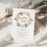 Vintage Floral | Blush Watercolor Birthday Party Invitation<br><div class="desc">This sweet and elegant birthday party invitation for her features a muted, vintage look blush pink wreath with watercolor peonies and roses, and dark grey foliage and leaves, on a white background. Modern faux gold script typography adds an extra bit of trendy style, and the back of the invitation is...</div>