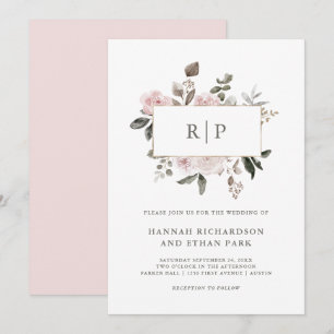 Vintage Floral   Blush Watercolor Monogram Wedding Invitation