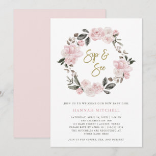Vintage Floral   Blush Watercolor Sip and See Invitation