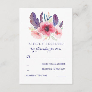 Vintage Floral Boho Wedding RSVP Card