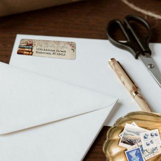 Vintage Floral Books Bridal Shower Return Address