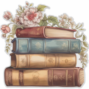 Vintage Floral Books Stack Bridal Shower 14" Decor