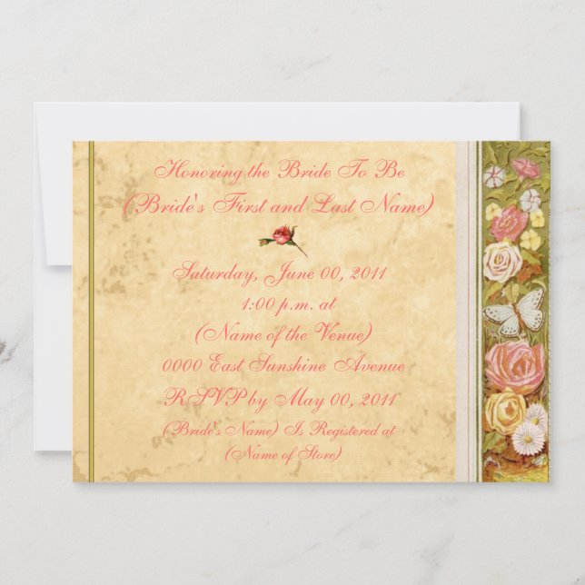 Vintage Floral Border Bridal Shower Invitation (Front)