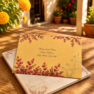 Vintage Floral Border Warm Ochre Texture Design Envelope