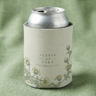 Vintage Floral Border Wedding classic art nouveau Can Cooler