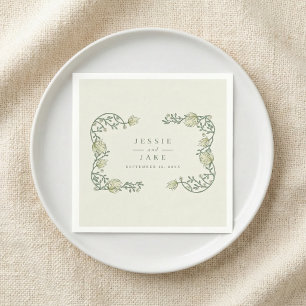 Vintage Floral Border Wedding Matchbox Favour Napkin