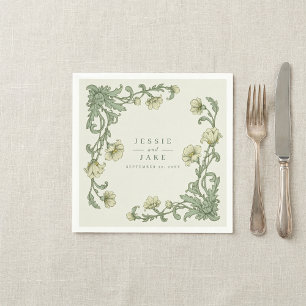 Vintage Floral Border Wedding Napkin