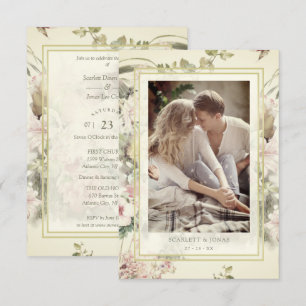 Vintage Floral Botanical Custom Photo Wedding Invitation