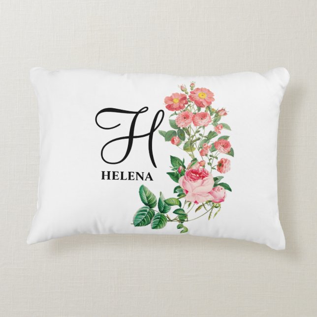 Vintage Floral Botanical Customized Monogram Accent Pillow (Back)