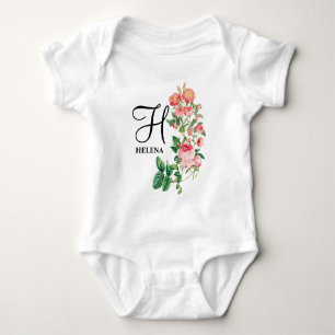 Vintage Floral Botanical Customized Monogram Baby Bodysuit