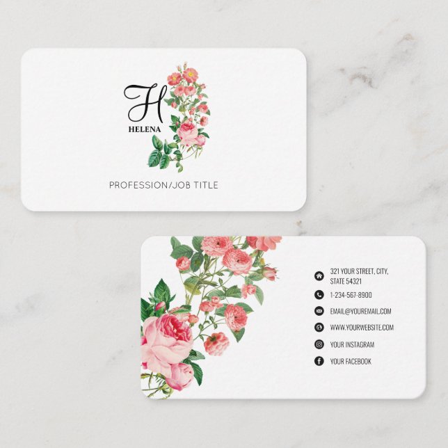Vintage Floral Botanical Customized Monogram Business Card (Front/Back)