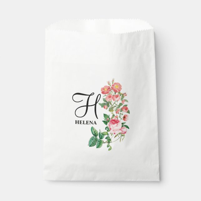 Vintage Floral Botanical Customized Monogram Favour Bag (Front)