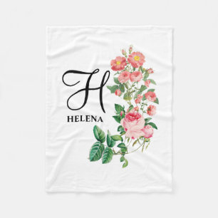 Vintage Floral Botanical Customized Monogram Fleece Blanket
