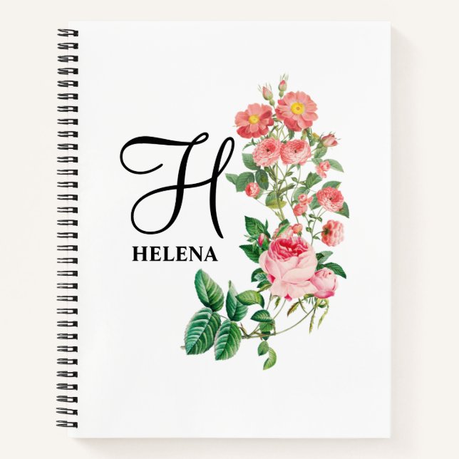 Vintage Floral Botanical Customized Monogram Notebook (Front)