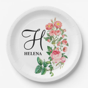 Vintage Floral Botanical Customized Monogram Paper Plate