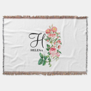 Vintage Floral Botanical Customized Monogram Throw Blanket