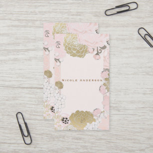 Vintage Floral Botanical Glam Blush Pink & Gold Business Card