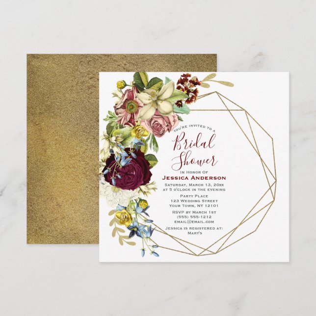 Vintage Floral Botanical Gold Bridal Shower Invitation (Front/Back)