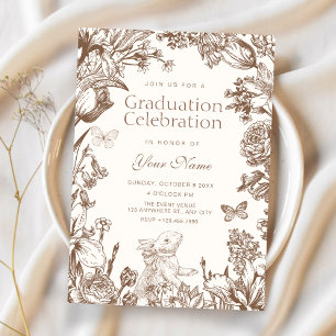 Vintage floral botanical graduation invitation