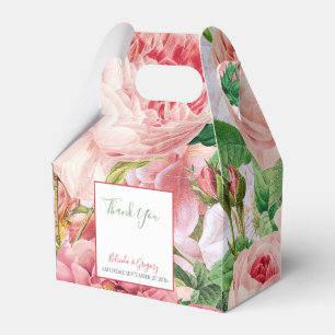 Vintage Floral & Botanical Pink Roses Wedding Favor Box