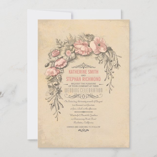 Vintage Floral Botanical Wedding Invitation (Front)