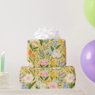 Vintage Floral Botanical Yellow Watercolor Wrapping Paper