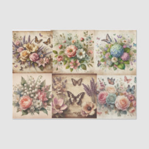 Vintage Floral Bouquet and Butterflies Decoupage  Tissue Paper