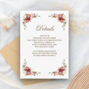 Vintage Floral Bouquet Border Wedding Details Enclosure Card
