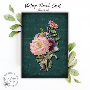 Vintage Floral Bouquet on Deep Green Chalkboard Card