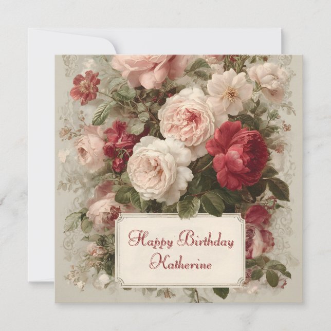 Vintage Floral Bouquet with Custom Text (Front)