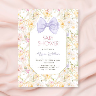 Vintage floral bow baby shower invitation