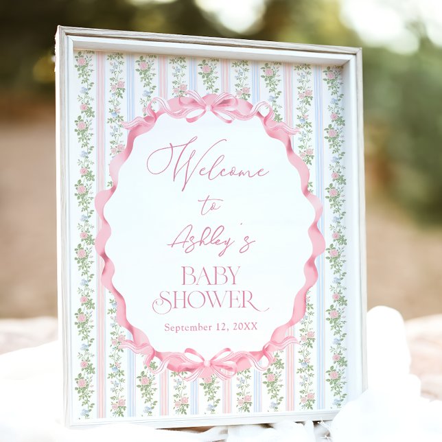 Vintage Floral Bow Baby Shower Welcome Poster (Creator Uploaded)
