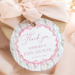 Vintage Floral Bow Girl Baby Shower Thank You Favour Tags