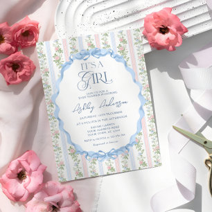 Vintage Floral Bow It's a Girl Baby Shower  Invitation