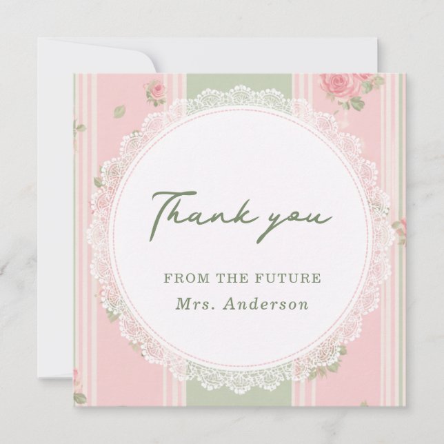 Vintage Floral Bridal Shower Thank You Card (Front)