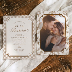 Vintage Floral Brown BBQ Photo Engagement Party Invitation