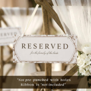 Vintage Floral Brown Reserved Hanging Chair Sign