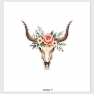 Vintage Floral Bull Skull Boho Western Botanical I