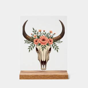 Vintage Floral Bull Skull Boho Western Botanical I Acrylic Sign