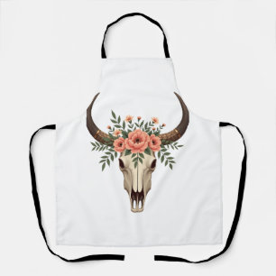 Vintage Floral Bull Skull Boho Western Botanical I Apron