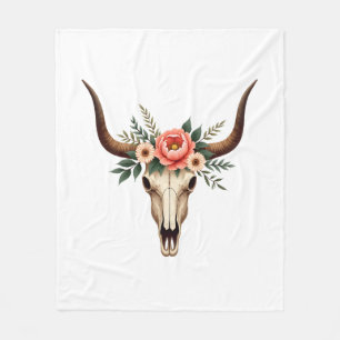 Vintage Floral Bull Skull Boho Western Botanical I Fleece Blanket