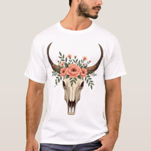 Vintage Floral Bull Skull Boho Western Botanical I T-Shirt