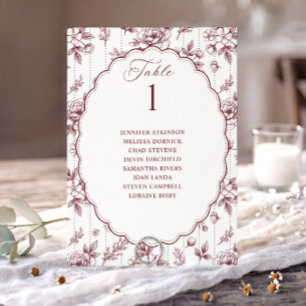 Vintage Floral Burgundy Red Wedding Seating Chart