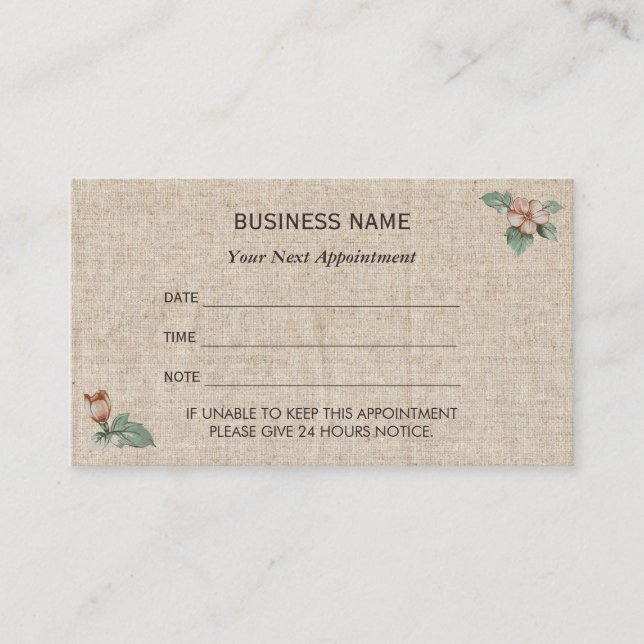 Vintage Floral Burlap Appointment Reminder (Front)