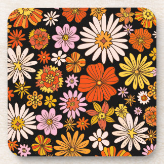 Vintage Floral Burst – Colorful Retro Flower Coaster